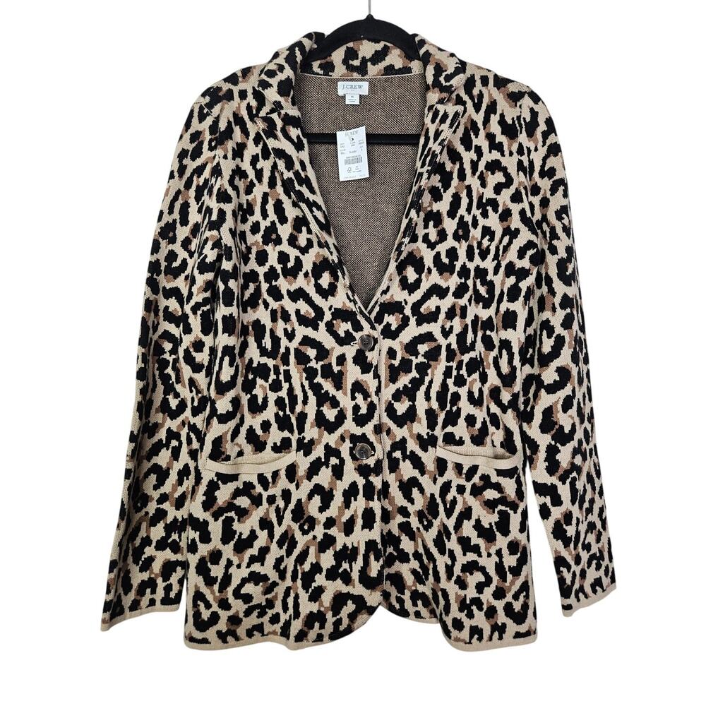 NEW J.Crew S Leopard Sweater-blazer Cotton Career Classic Preppy Animal Print